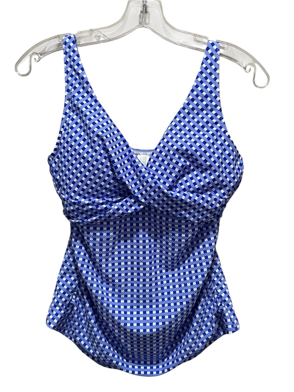 Sea Level Swim Tankini Top Blue White Gingham Women’s Size 8 V Neck Ruched Swim